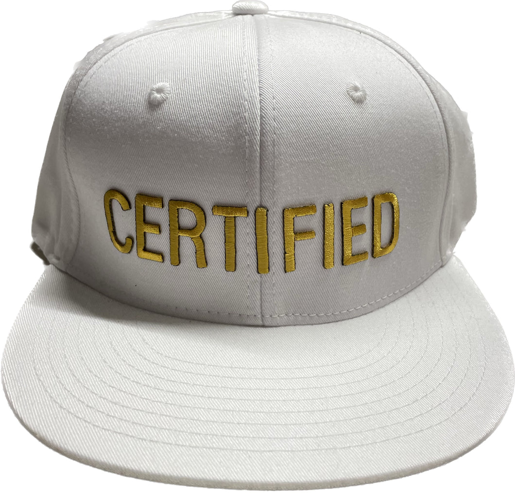 Certified White and Yellow Snap Back Hat